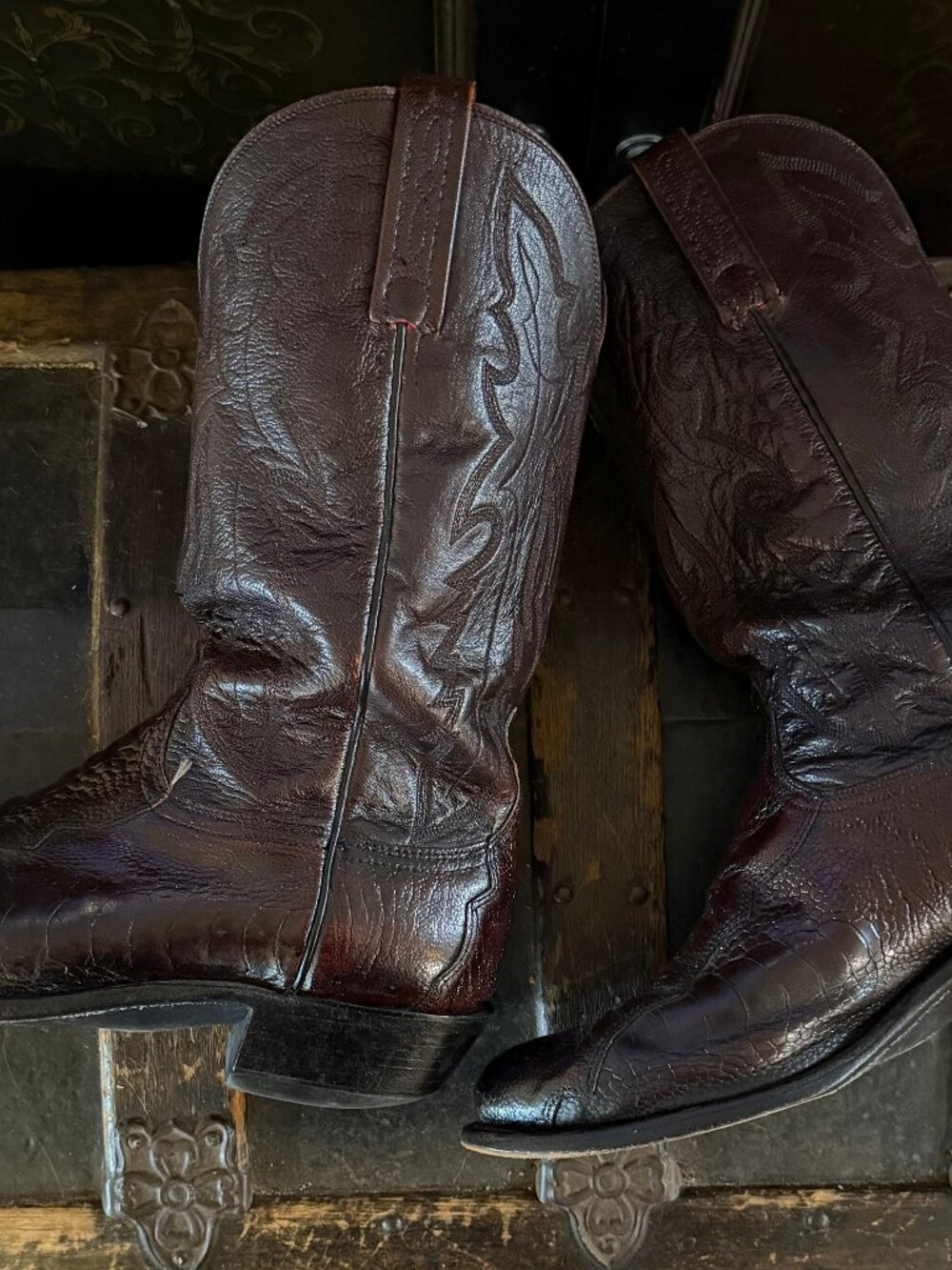 1883 Lucchese N1022R4 Men’s Ostrich Western Cowboy Boots Black Cherry 9.5EE - Picture 4 of 12